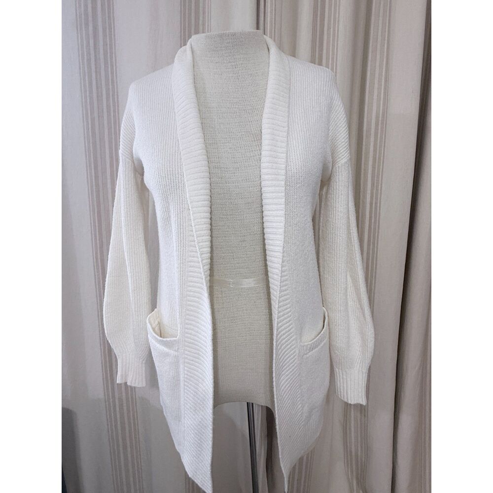 Ivory Open Front Long Cardigan Oversized Pocket Sweater 169